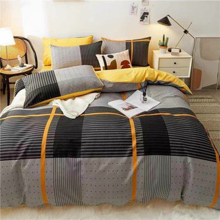 Bộ Chăn Ga Gối (Hình Thật) Chần Bông Caro Xám Vàng Cotton M2*2M-M4*2M- M6*2M-M8*2M