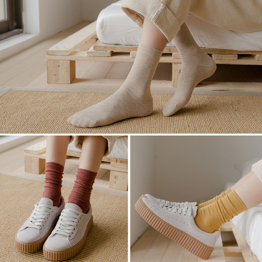 Vớ Cotton Cổ Thuyền Màu Trơn Đơn Giản Cho Nữ