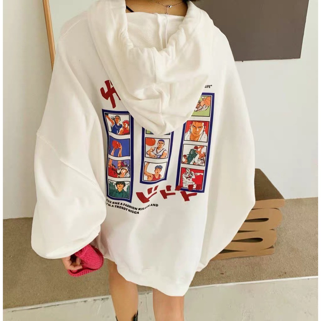 Áo hoodie bóng rổ KA 💖FREESHIP💖 form rộng Unisex phong cách Hàn Quốc, tay to, năng động 2 màu Đen, Trắng, chất nỉ ngoại