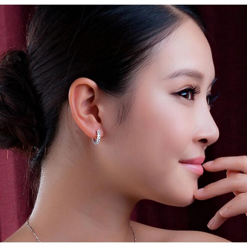 Khuyên Tai Nữ Tròn Bạc 925 Đính Đá Kiểu Hàn Quốc đơn Giản Nữ Tính BẠC HIỂU MINH HT181
