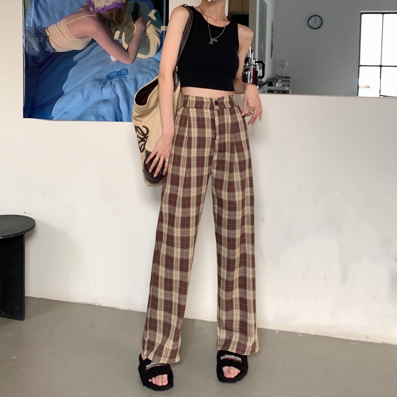 Quần ống rộng SUXI họa tiết sọc caro thời trang cá tính cho nữ