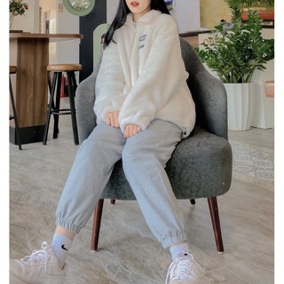 Quần jogger nỉ da cá 2 màu xám - đen [ẢNH THẬT]
