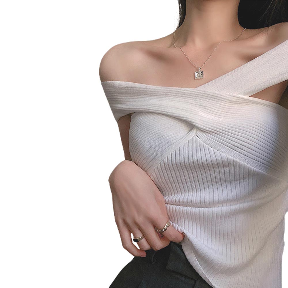 Áo dệt kim sát nách dáng ôm thiết kế dây đan chéo phong cách Hàn Quốc quyến rũ cho nữ