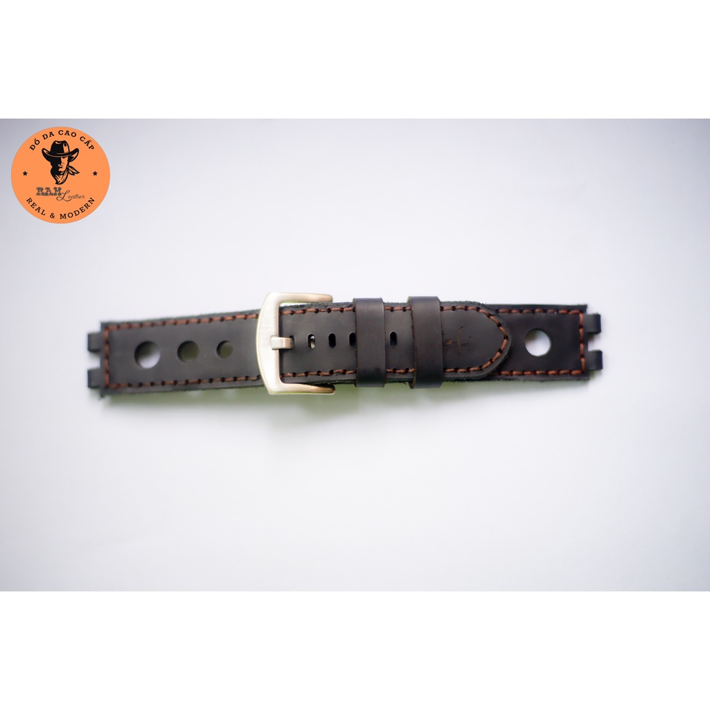 Dây đồng hồ da thật cho Pebble màu đen - RAM Leather Bền Đẹp