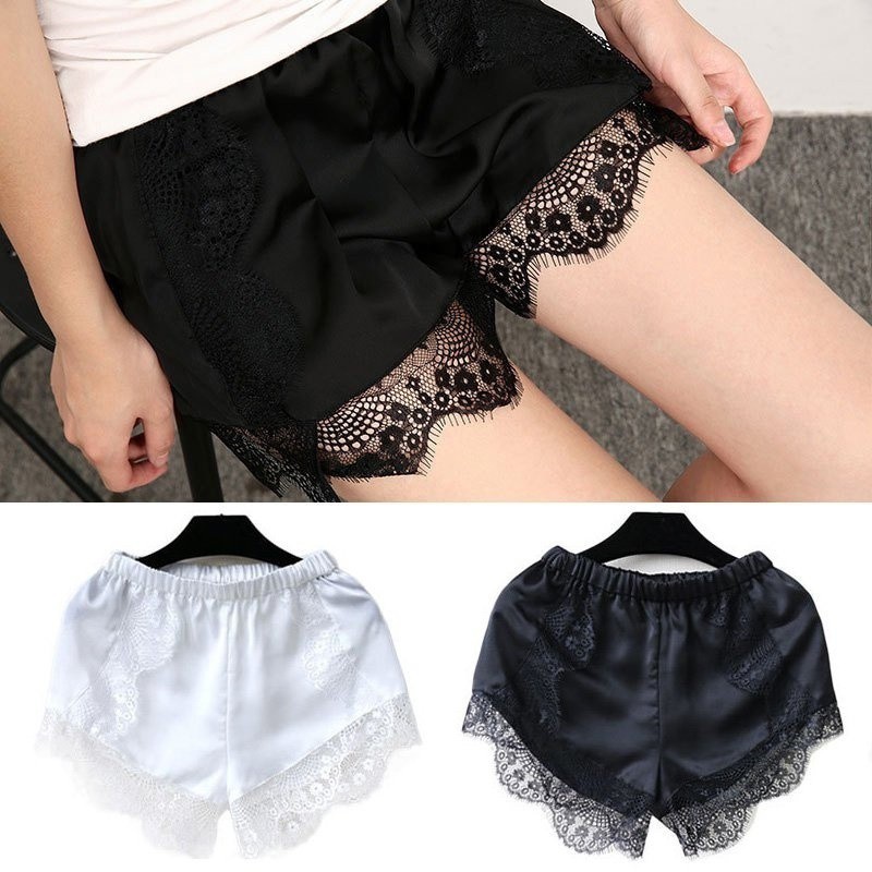 Quần short vải satin phối ren quyến rũ thời trang cho nữ | BigBuy360 - bigbuy360.vn
