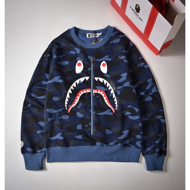 BAPE Áo Khoác Sweater Cổ Tròn In Họa Tiết Rằn Ri Phối Khóa Kéo Cá Tính Cho Nam Và Nữ