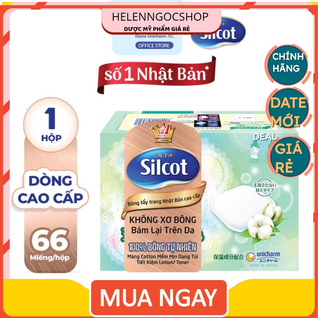 Bông trang điểm (bông tẩy trang) cao cấp Silcot Premium 66 miếng/hộp