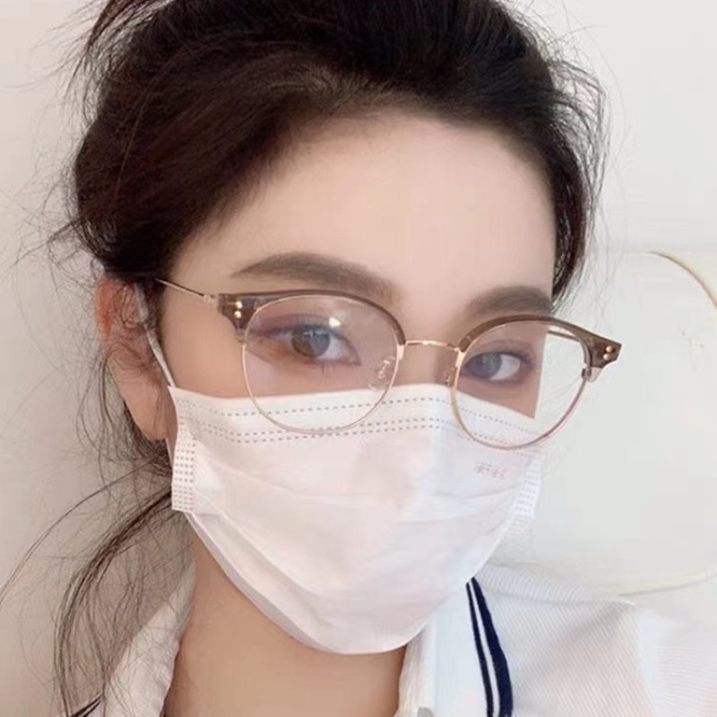 Mắt Kính Nửa Gọng Kim Loại Màu Nâu TR90 Chống Ánh Sáng Xanh