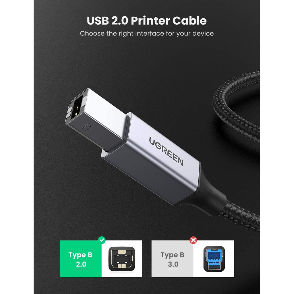 Cáp máy in USB A sang USB B sử dụng cho máy Fax, máy in... dài 1-3m UGREEN US369