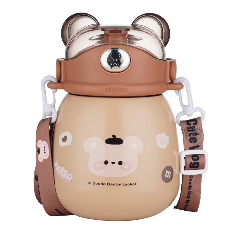 Bình nước giữ nhiệt tai gấu LOOKET dung tích 860ml họa tiết dễ thương mang đi học đi làm, hàng ngày, quà tặng-Ráp