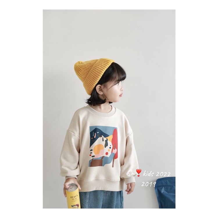 Bộ nỉ dễ thương cho bé gái, bé trai, set bộ quần bò xuông phối áo nỉ da cá style Hàn Quốc cho bé 10-32kg