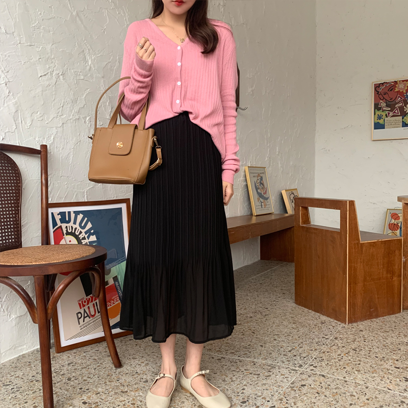 Chân váy midi vải chiffon eo cao xếp ly mỏng nhiều màu tùy chọn cho nữ | BigBuy360 - bigbuy360.vn