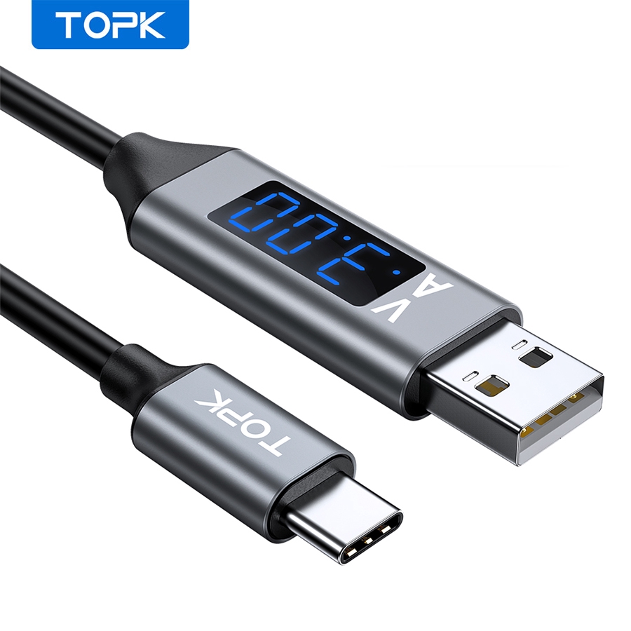 Cáp Sạc Nhanh TOPK AC27 Cổng iPhone Micro USB Type-C Hiển Thị Điện Áp Và Dòng Điện | WebRaoVat - webraovat.net.vn