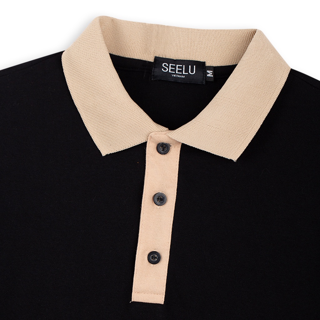Áo thun POLO nam SEELU Fullbox, vải cá sấu Cotton, chống nhăn, thoáng mát - Phối Sườn