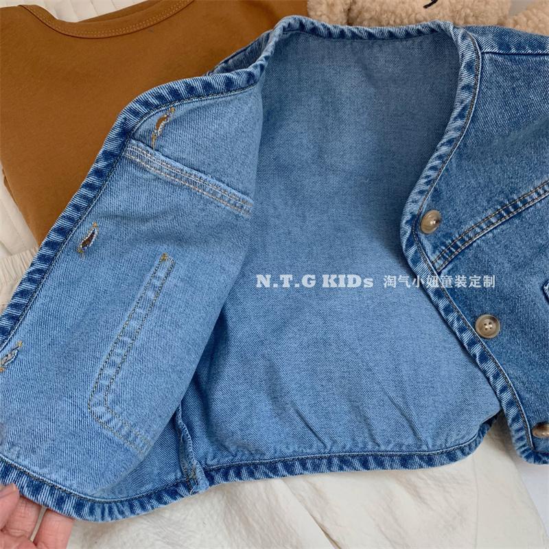 [Babycat] Hàng Có Sẵn Áo Khoác Denim Không Tay Phong Cách Hàn Quốc Nhật Bản Mùa Xuân Thu Phong Cách Phương Tây Cho Bé Trai Và Bé Gái