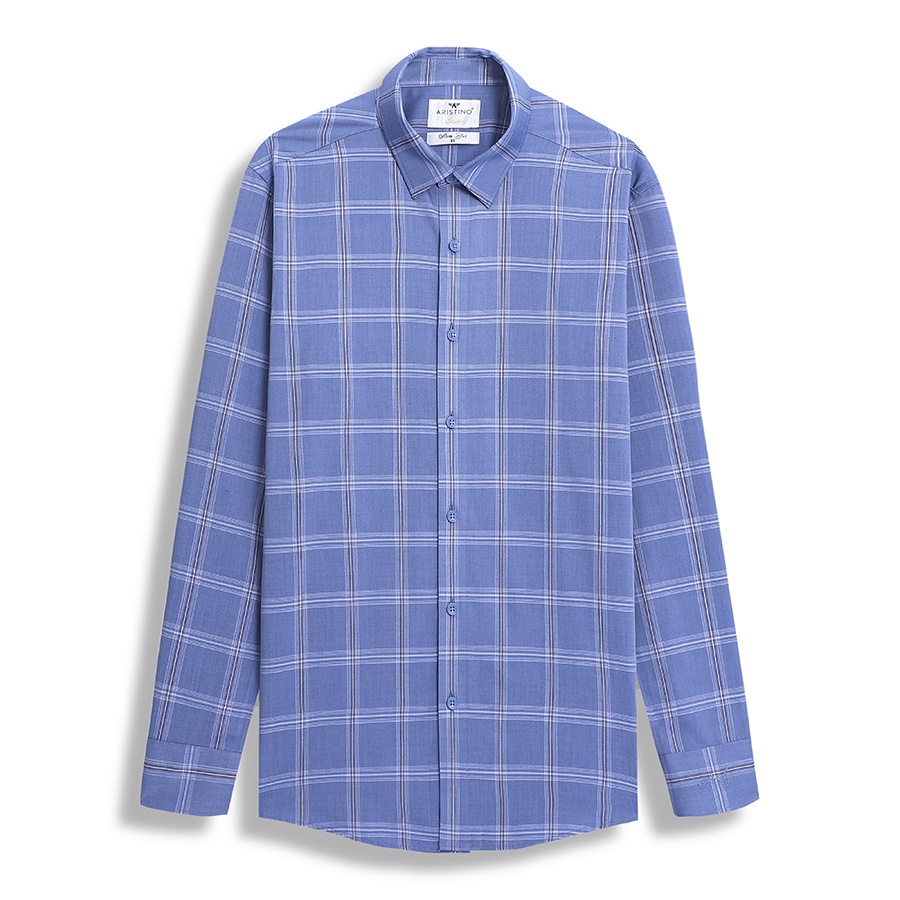 Áo Sơ Mi Nam Dài Tay ARISTINO ALS41302 Somi Công Sở Cao Cấp màu navy kẻ trắng vải sợi sồi dáng suông tà lượn có túi