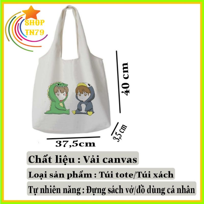 Túi đeo vai thời trang vải canvas mềm loại to đi hoc , đi chơi , đi làm đều rất đẹp - 2 NHÓC CÁ SẤU+VỊT