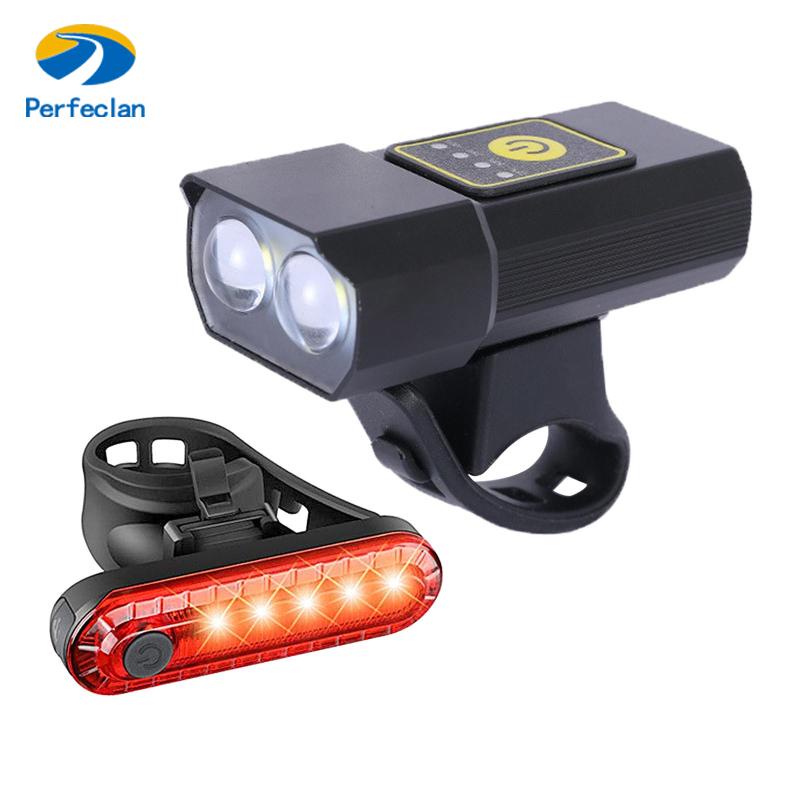 Đèn pha led và cáp/ Bộ đèn pha đèn hậu và cáp Perfeclan T6 10w 800lm sạc usb có màn hình hiển thị cho xe đạp leo núi