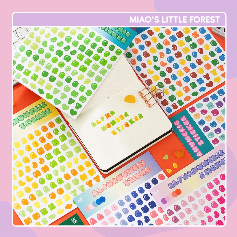 Sticker chữ số bong bóng MIAO'S LITTLE FOREST set 2 tấm nhãn dán bảng chữ số bubble trang trí sổ tay bullet journal