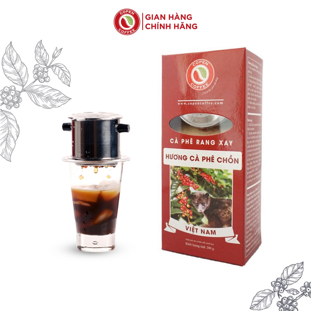 Hộp cà phê phin rang xay hương chồn Copen Coffee nguyên chất, tặng phin inox (200g)