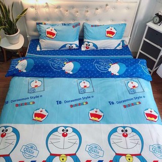 Bộ chăn ga gối Hàn Quốc DOREMON xanh vàng