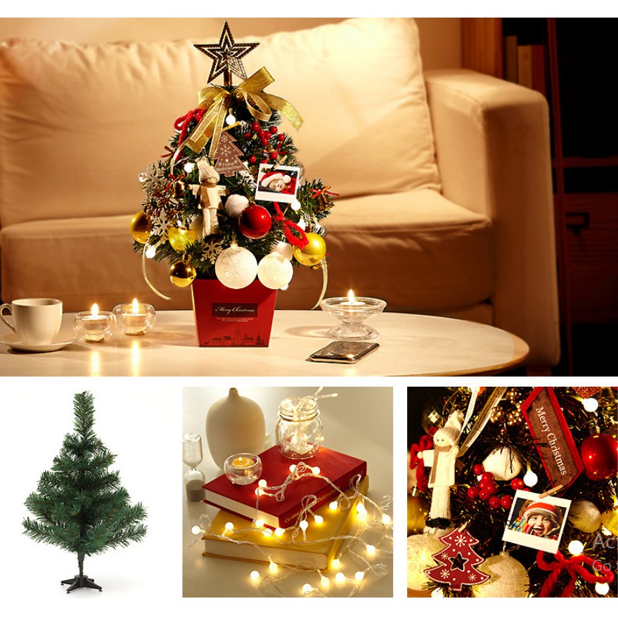Cây thông noel cao 30cm,40cm phong cách hàn quốc đầy đủ phụ kiện và đèn C02