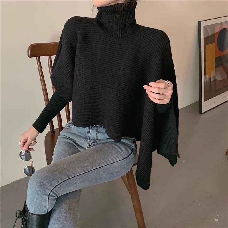 Áo kiểu Perty dệt kim cổ lọ form rộng phong cách Hàn Quốc cho nữ