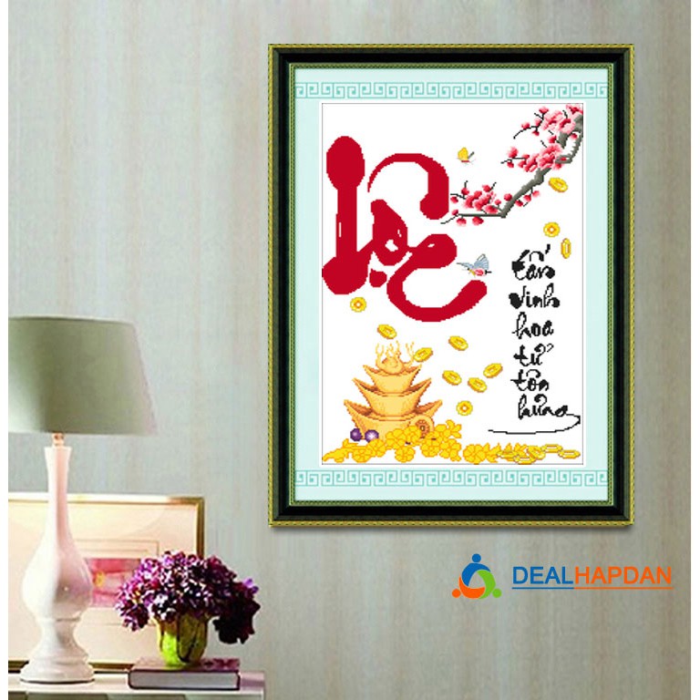 Tranh Thêu Chữ Thập Chữ Lộc Thư Pháp 8463 ( 48x69 cm )