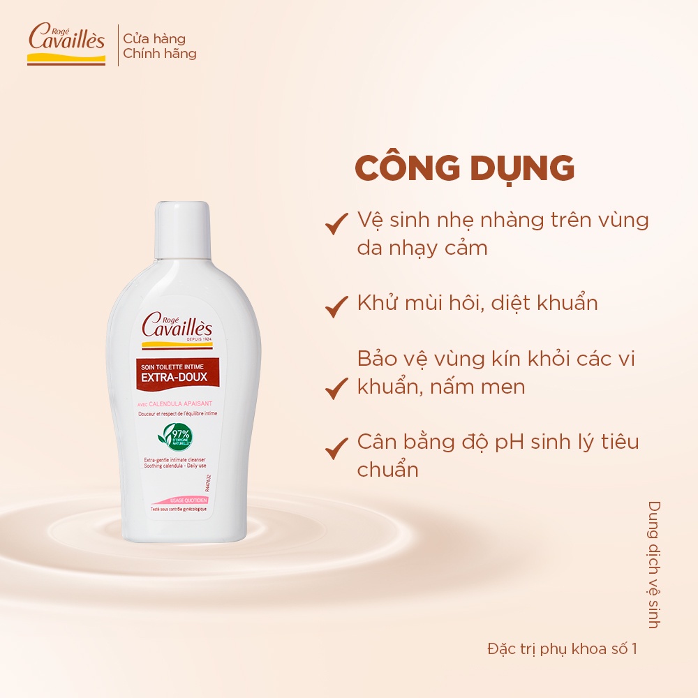 Dung dịch vệ sinh nữ Roge Cavailles - Dưỡng Mềm Mại, Sạch Dịu Êm - Số 1 tại Pháp - 250ml