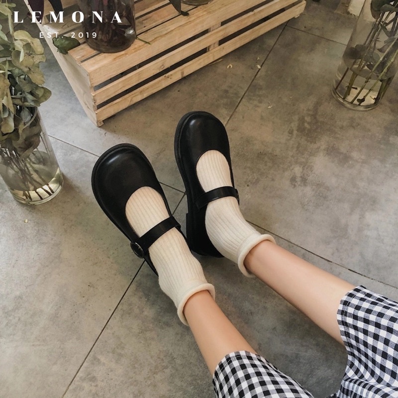 Giày Mary Jane Quai Da Basic Phong Cách Lolita Phong Cách Baby Nữ Sinh Nhật Bản - Phom Rộng Lùi Size