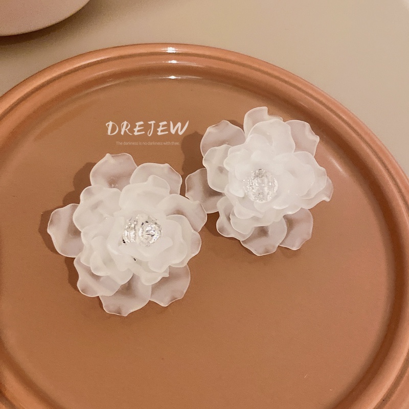 DREJEW Bông Tai Mạ Bạc Hình Hoa Đính Pha Lê Thời Trang