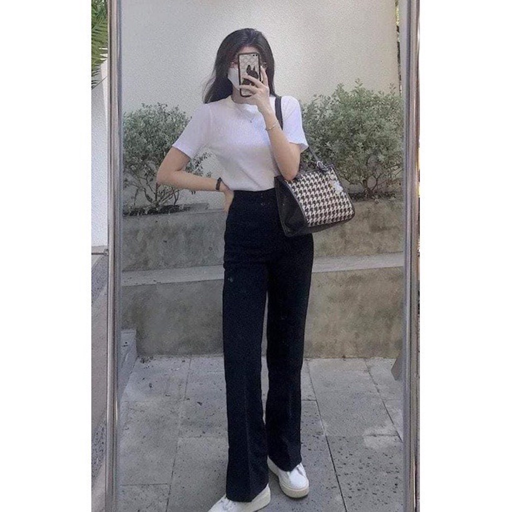 Quần tây ống loe vải kaki jean cạp 2 cúc tôn dáng phong cách hàn quốc