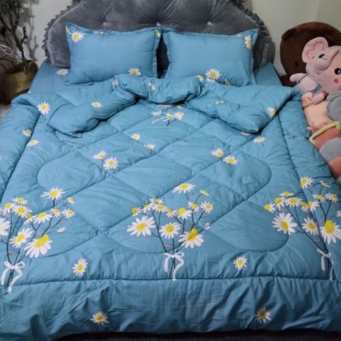 Trọn bộ 5 món ga gối chăn phao poly cotton có ruột bông dày loại 1 ( nhắn chọn mẫu )