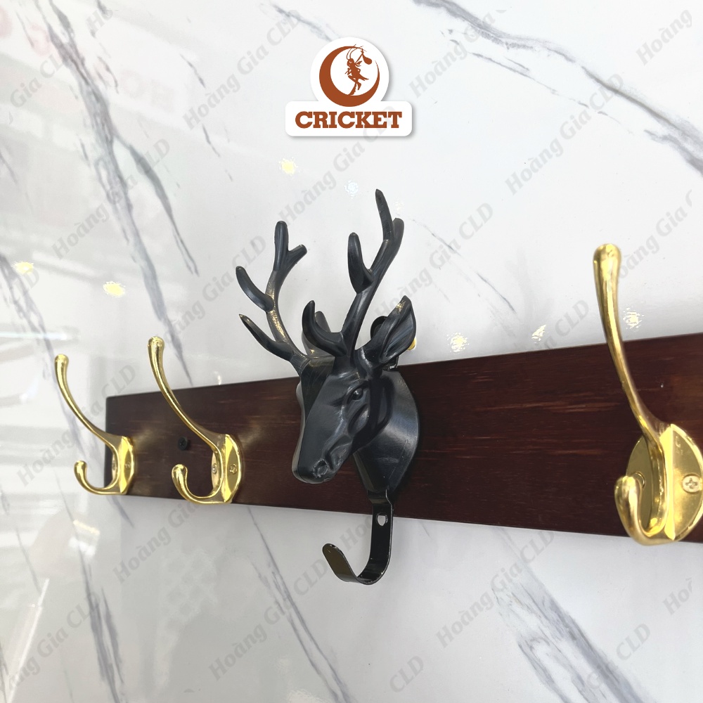 Thanh móc treo quần áo kèm sừng hươu có móc Đen Vàng - Móc đầu hươu tài lộc siêu đẹp, trang trí nhà cửa cổ điển