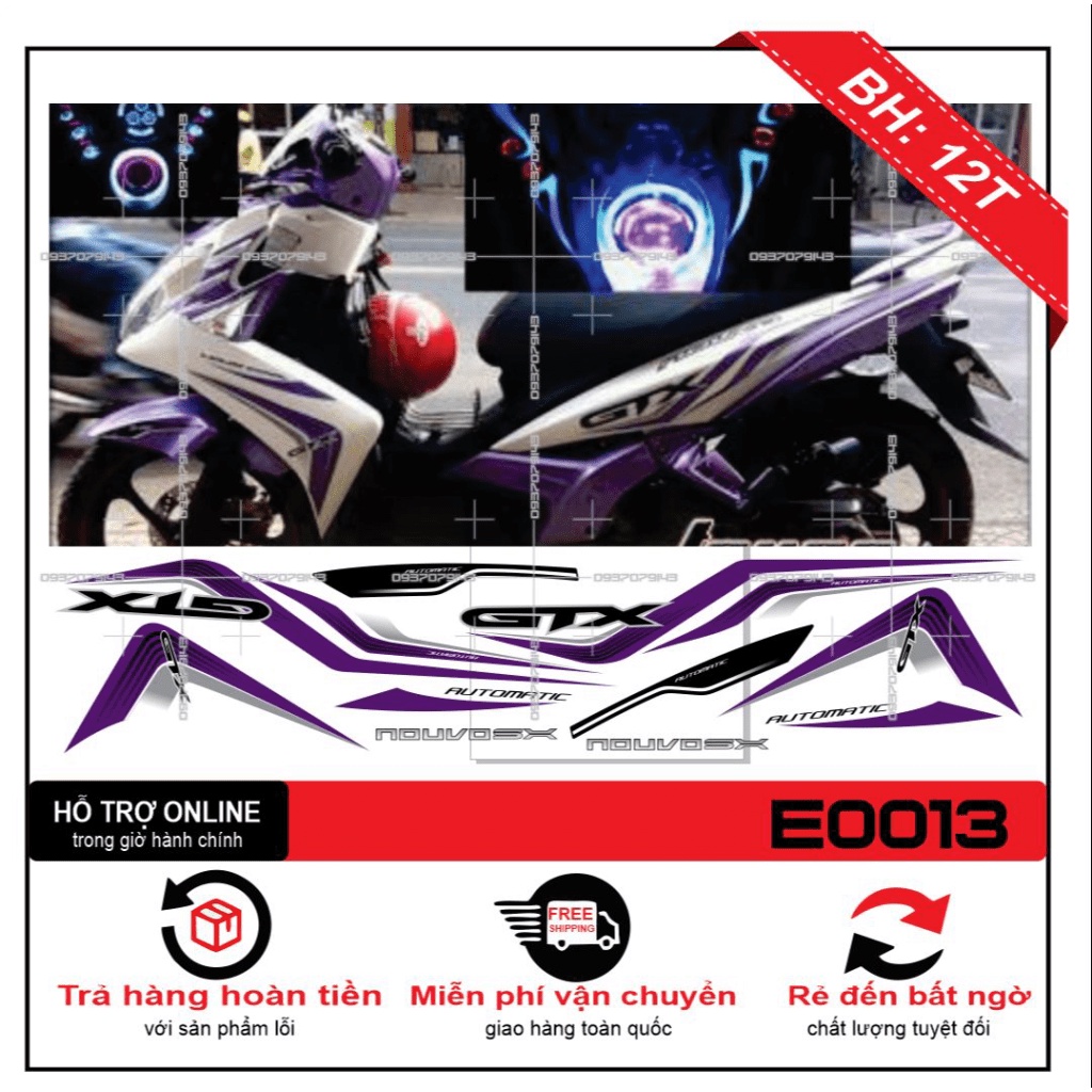 TEM XE NOUVO 5 GTX TRẮNG TÍM -- SHIN DECAL 2