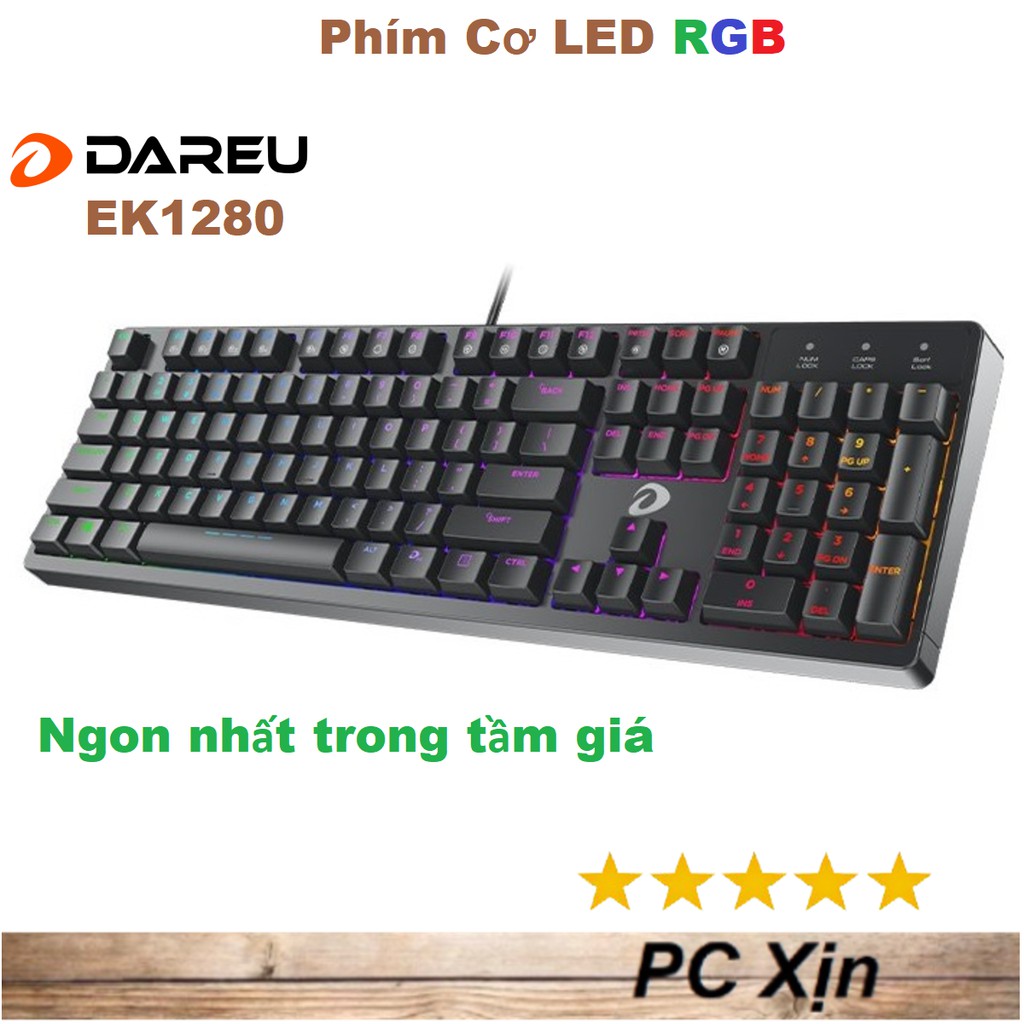 Bàn phím cơ Gaming DAREU EK1280 104KEY (RGB, Blue/ Brown/ Red D switch)