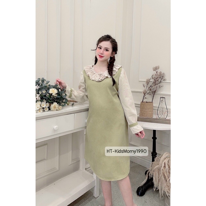 Váy bầu thời trang thiết kế đẹp giá rẻ chất NHUNG TĂM ấm áp CÓ HOA NGỰC XINH phù hợp công sở V46