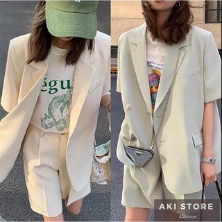 Set Áo Khoác Blazer + Quần Short Thời Trang Mùa Hè Phong Cách Hàn Quốc Cho Nữ