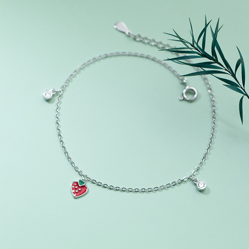 Lắc Chân Mạ Bạc 925 Đính Đá Hình Quả Dâu Tây Xinh Xắn | BigBuy360 - bigbuy360.vn