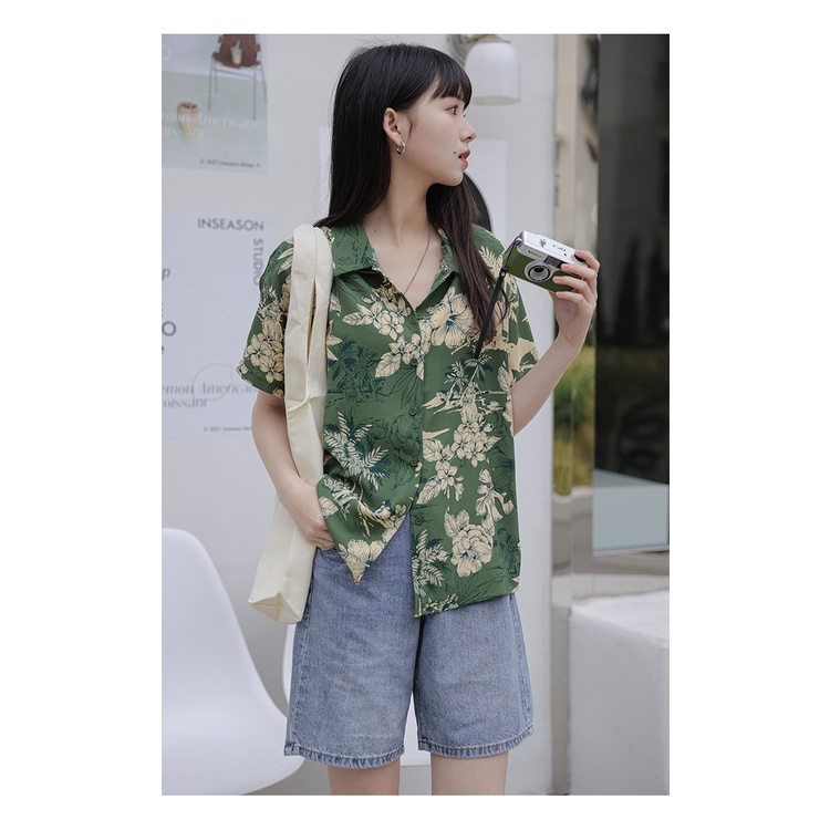 Áo Sơ Mi Họa Tiết Hoa retro Thời Trang Hè Phong Cách Hawaii Cho Nữ