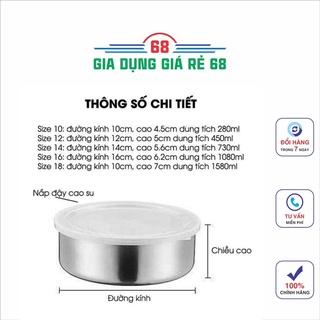 Bộ 5 bát inox cao cấp Kèm nắp đậy bảo quản, đựng đồ ăn tiện lợi