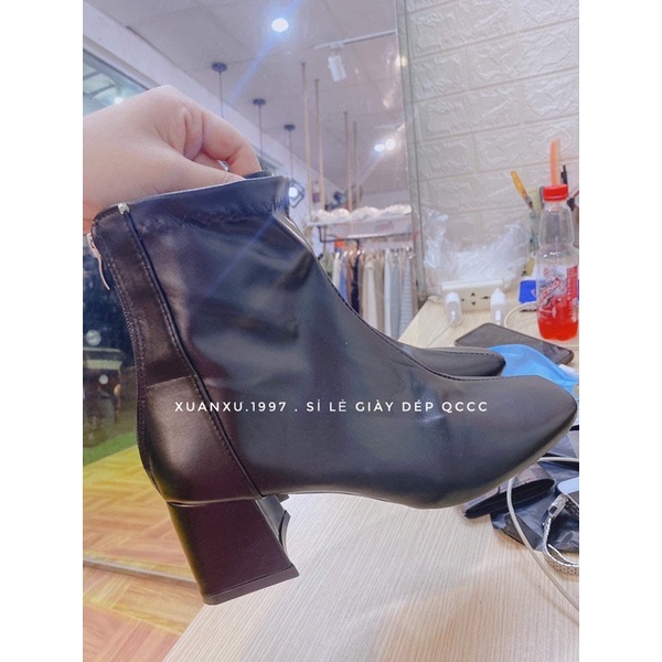 Giày bốt da mềm nữ cao cổ lót nỉ khóa sau cao cấp - boot mũi vuông đế 6 phân | BigBuy360 - bigbuy360.vn