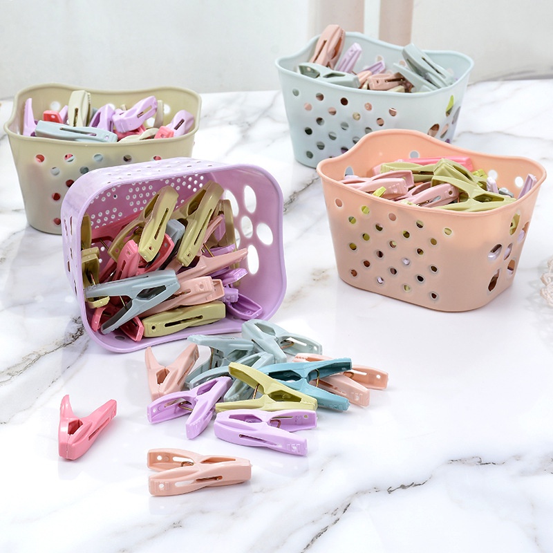 Set 30 kẹp phơi quần áo bằng nhựa kèm giỏ đựng