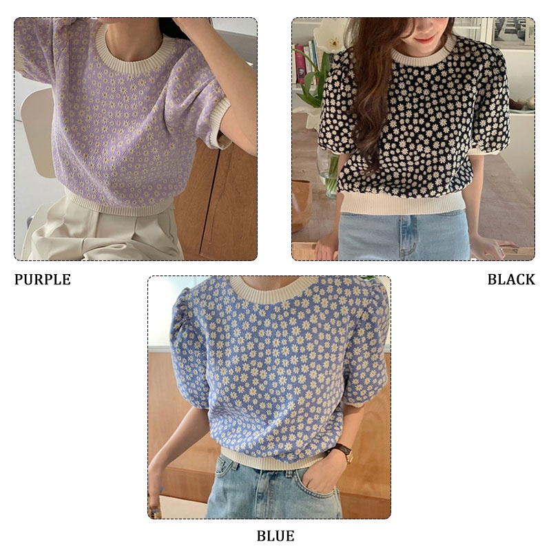 Du YAN Áo sweater Dệt Kim Tay Ngắn Cổ Tròn Màu Tương Phản Đơn Giản Cho Nữ