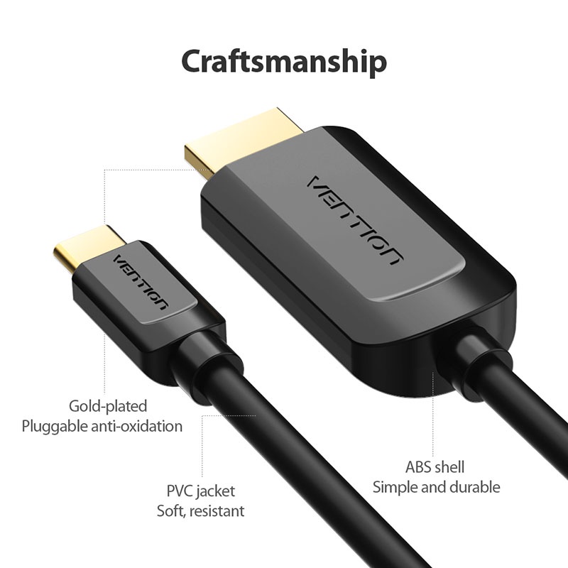 Dây cáp HDMI VENTION Type-C sang HDMI chất lượng 4K 30Hz 2K UHD 3D USB C