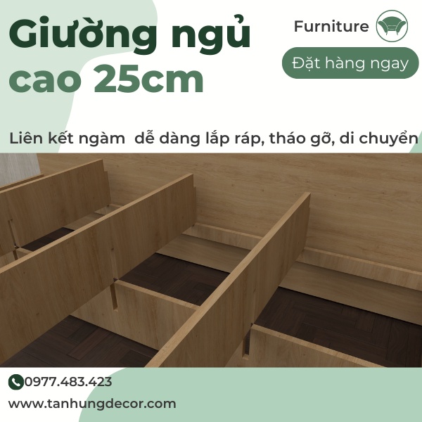 Giường ngủ đôi có 2 hộc kéo thiết kế thông minh, dễ dàng di chuyển lắp ráp