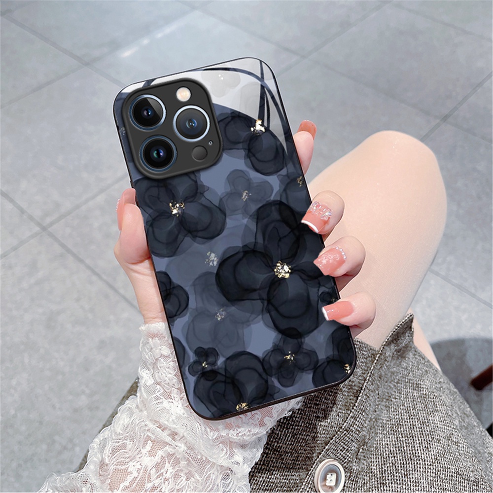 Ốp điện thoại HOCE phối kính cường lực họa tiết hoa thích hợp cho iPhone 14 13 12 11ProMax X XS Max XR 14 7 8Plus