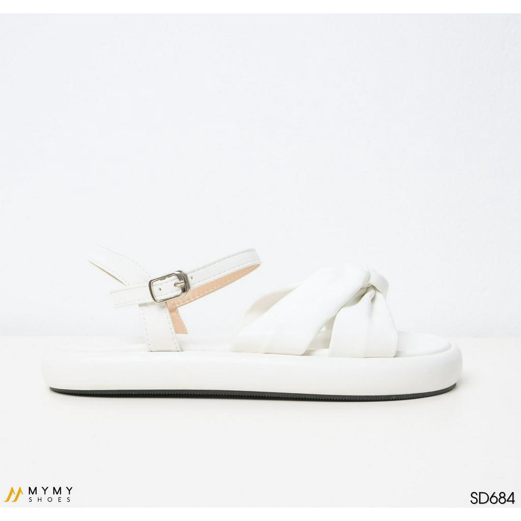 Dép nữ sandal đế bằng quai xoắn mầu đen, kem, trắng MyMyShoes - sandal nữ SD684