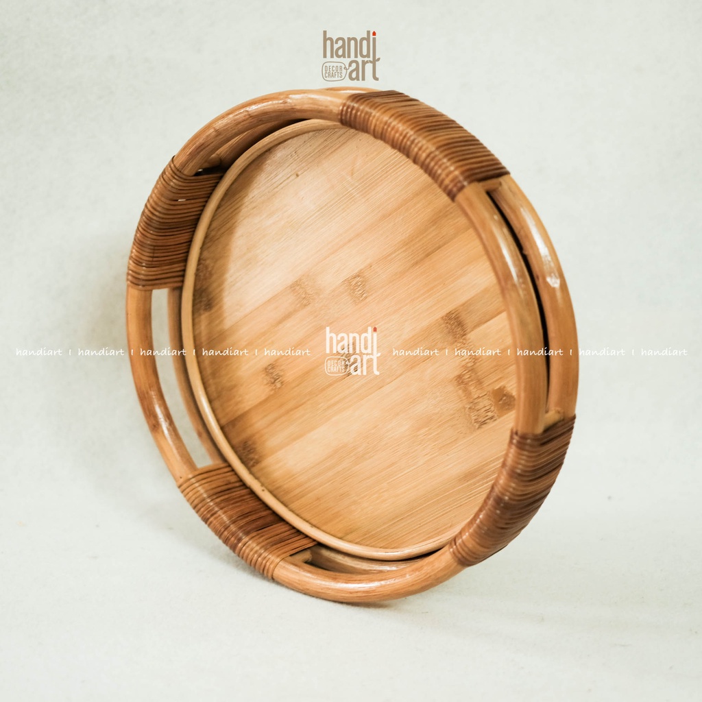 Khay song mây tròn, Khay trà bằng mây - Rattan round tray