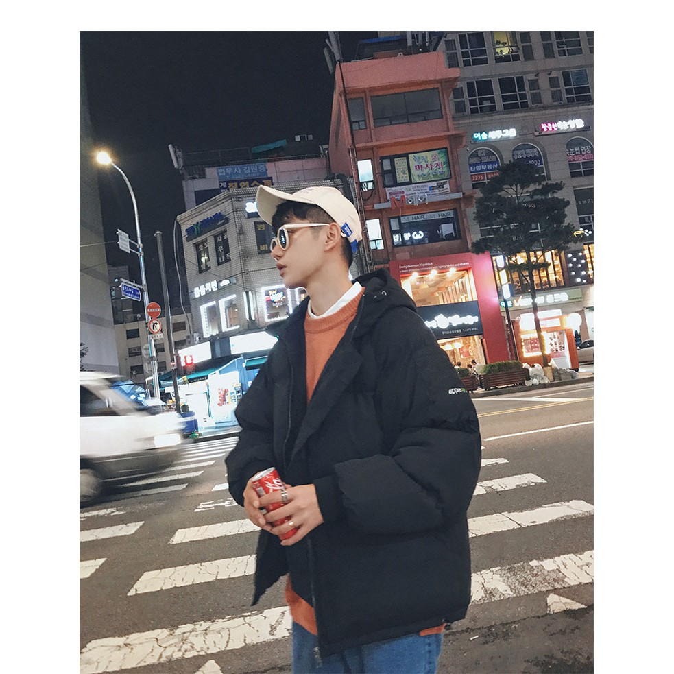 ÁO PHAO NAM APPLE TRÁI TÁO MÀU ĐEN DÁNG RỘNG ULZZANG